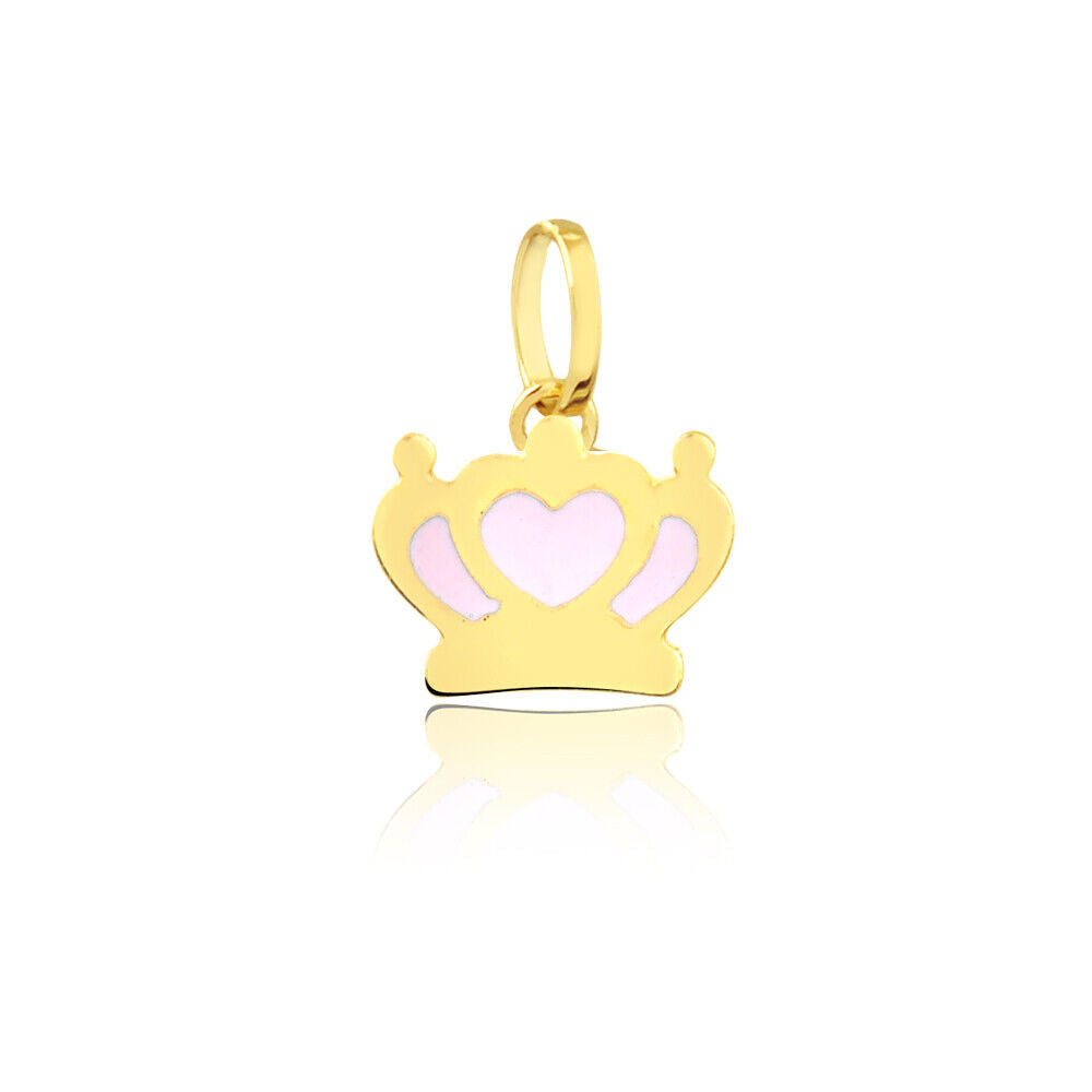 Crown 18k Solid Gold Enamel/Resin charm for Chain for Girls and Children