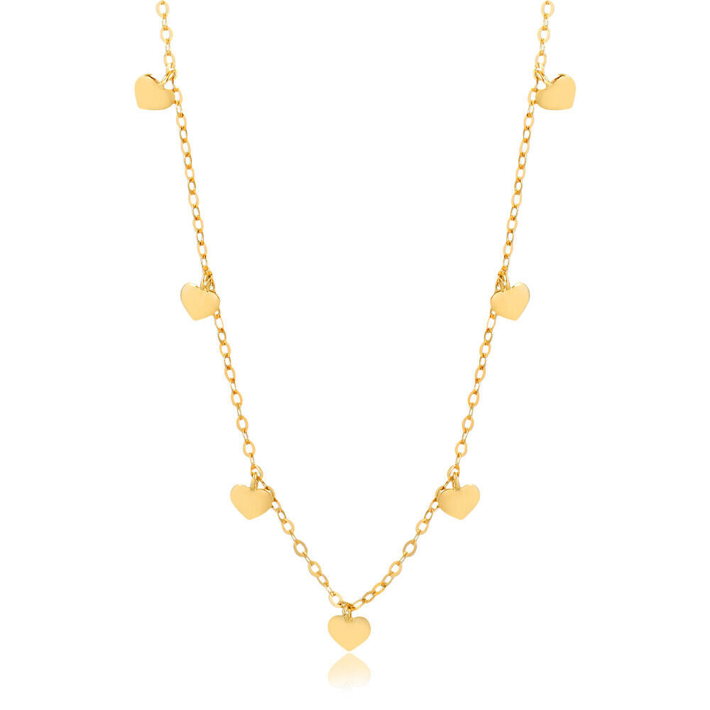 18k Solid Yellow Gold Heart Charm Chain for Teens and Women 43 cm