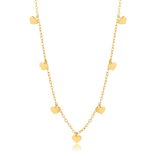 18k Solid Yellow Gold Heart Charm Chain for Teens and Women 43 cm