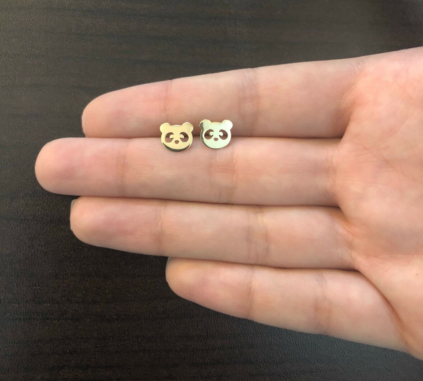 14k Solid Gold Panda Head Shaped Butterfly Backs Stud Earrings for Toddlers