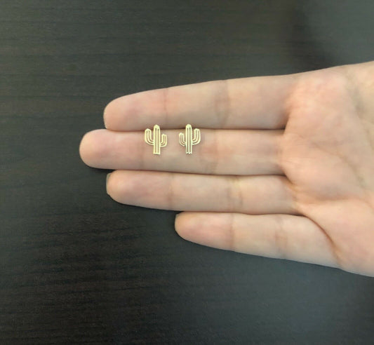 Cute 14k Solid Gold Cactus Earrings | Fun Birthday Gift for Girls