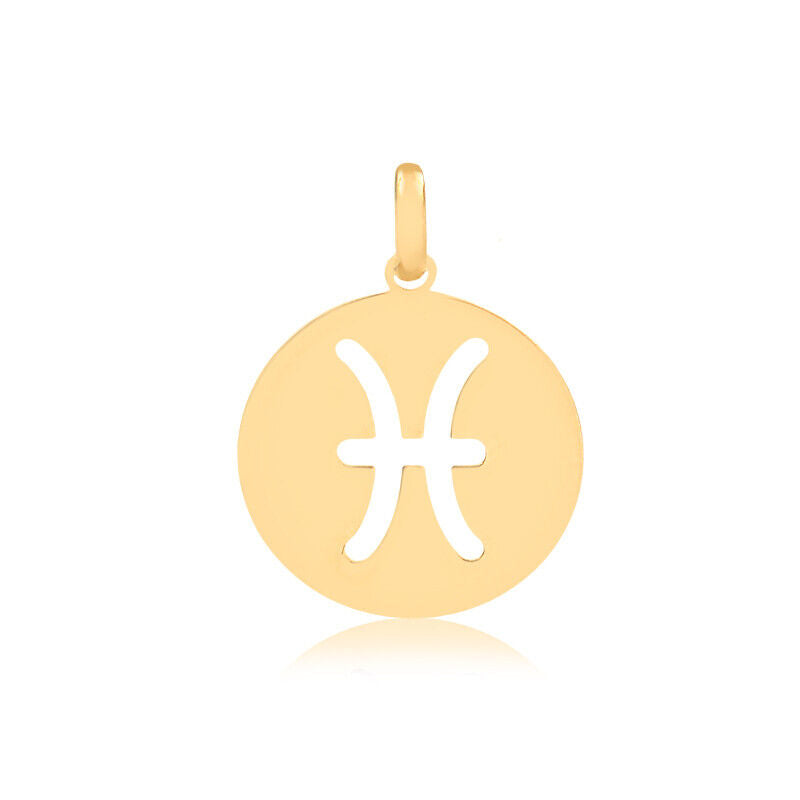 Pisces Zodiac Sign 14k Solid Gold Medal charm for Chain for Teens,Women Men