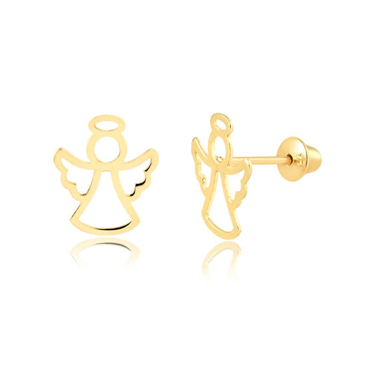 14k Angel Solid Yellow Gold Earrings