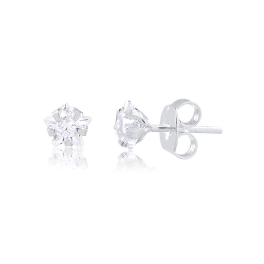 925 Sterling Silver 4 mm Synthetic White Cubic Zircon Star Shaped Butterfly Backs Stud Earrings for Girls and Toddlers