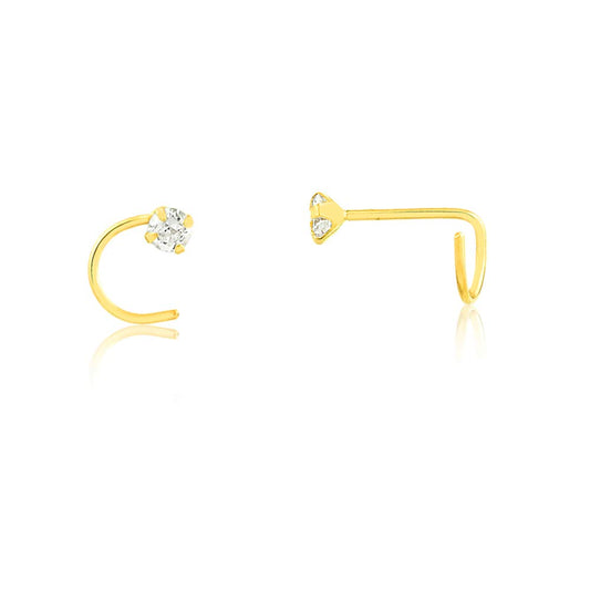 Carol Jewelry 18k Solid Yellow Gold Tiny Nose Stud, Nose L Shape Synthetic Cubic Zirconia 2.5 mm Nose Body Piercing For Women Men and Teens Gauge (0.7 mm)