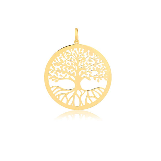 Gold Tree of Life 14k Solid Yellow Pendant for Necklace 30 mm Diameter