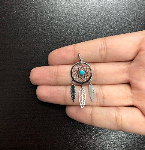 Carol Jewelry 18K Gold Dream Catcher Feather Turquoise charm (White-Gold)