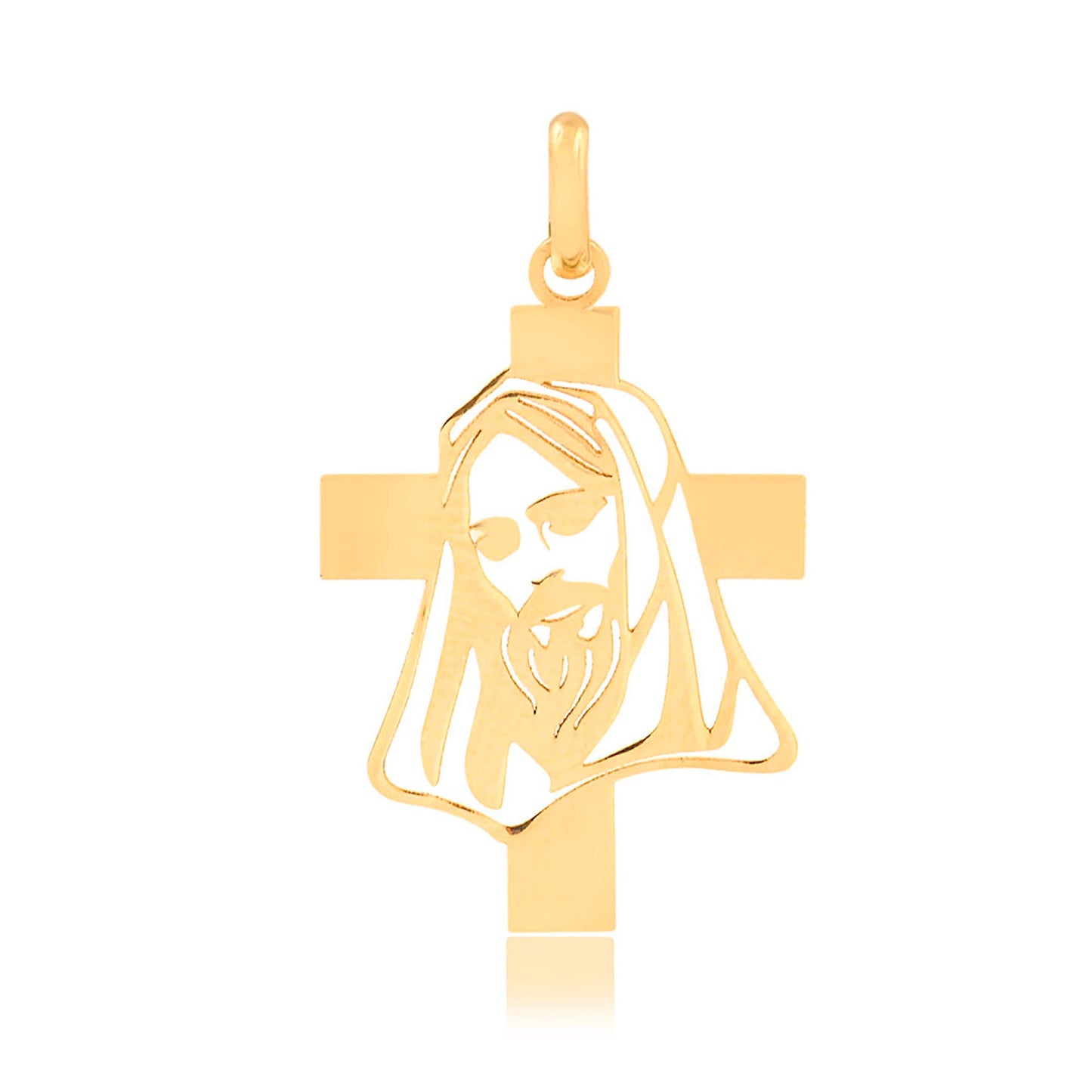 Carol Jewelry 14k Solid Yellow Gold Cross with Jesus Christ Face charm for Chain for Men and Women