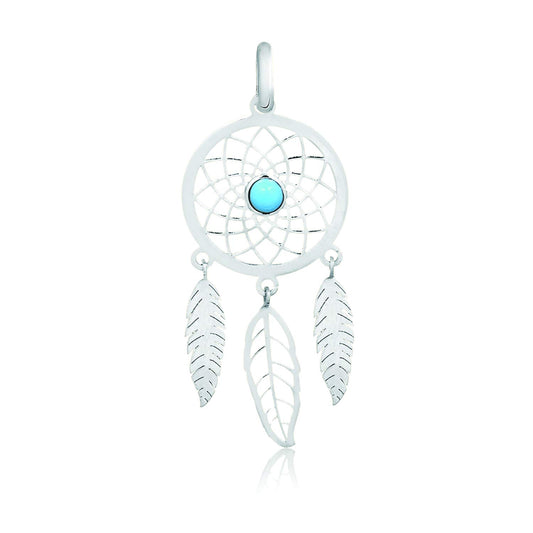 Carol Jewelry 18K Gold Dream Catcher Feather Turquoise charm (White-Gold)