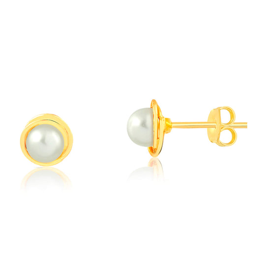 14k Solid Yellow Gold White Freshwater Cultured Pearl 4 mm Butterfly Backs Stud Earrings