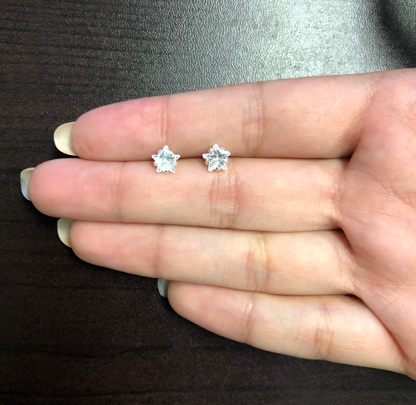 925 Sterling Silver 6 mm Synthetic White Cubic Zircon Star Shaped Butterfly Backs Stud Earrings for Teens and Women