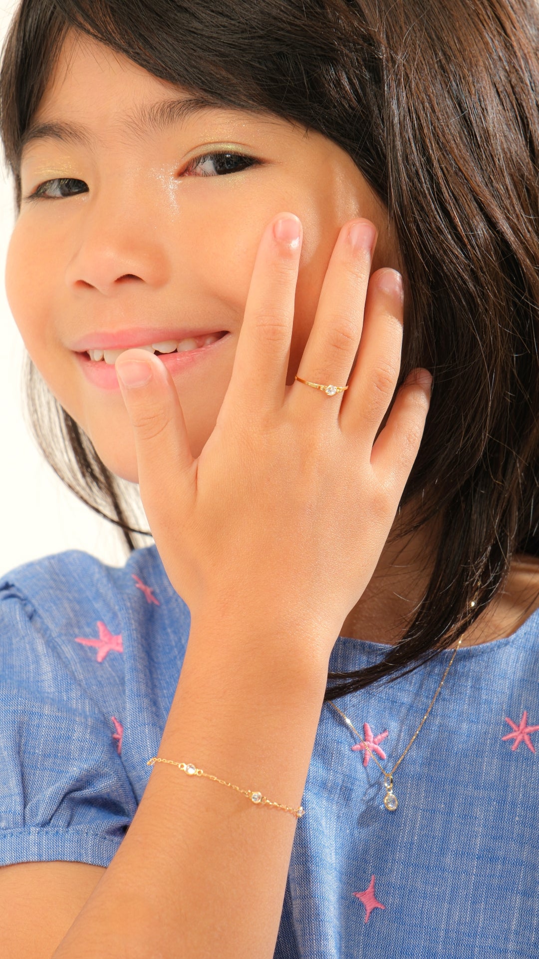 18K Solid Gold Rainbow CZ Bracelet Dainty Cubic Zirconia Chain with Ring Clasp for Women or Teens 13 cm