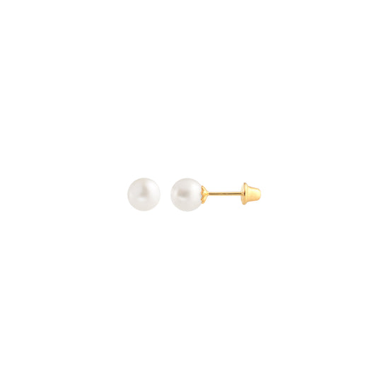 18k Solid Gold Freshwater Pearl 4 mm Stud Earrings for Infants and Toddlers