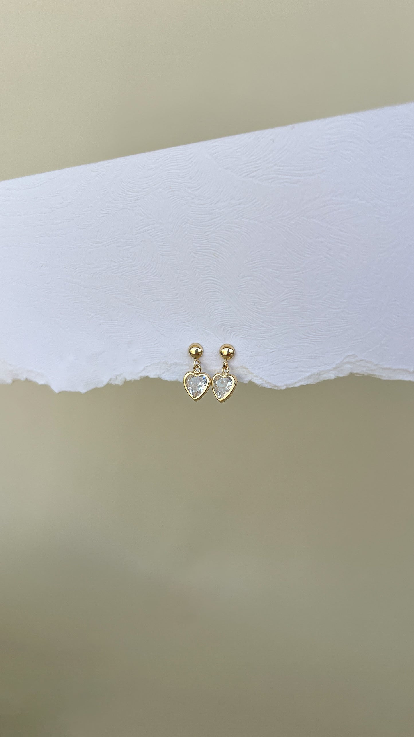 Cubic Zirconia  Heart 18k Solid Yellow Gold Earrings | CZ Drop Heart Stud for Children