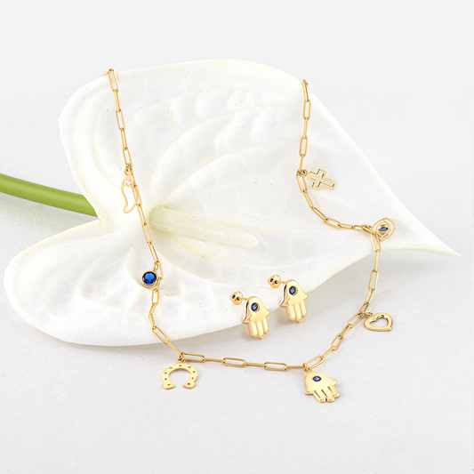 18k Yellow Gold Lucky Charms Necklace For her