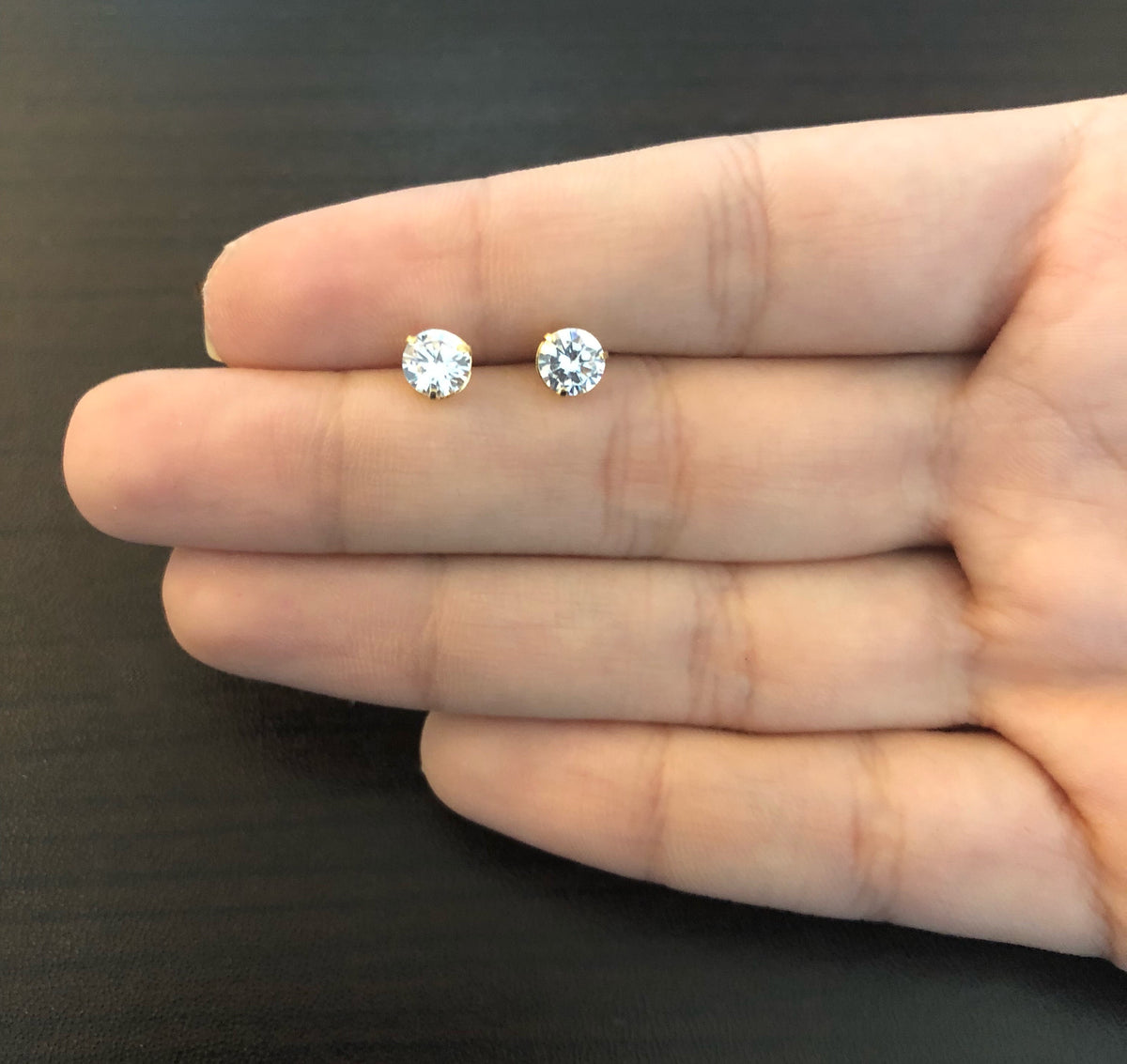 18k Gold CZ Stud Earrings 5mm small Jewelry with Butterfly Backs