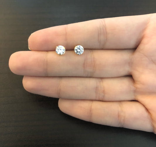 18k Gold CZ Stud Earrings 5mm small Jewelry with Butterfly Backs