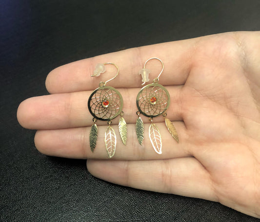 Dream Catcher 18k Yellow Gold Orange Cubic Zircon Hook Drop Dangle Earrings