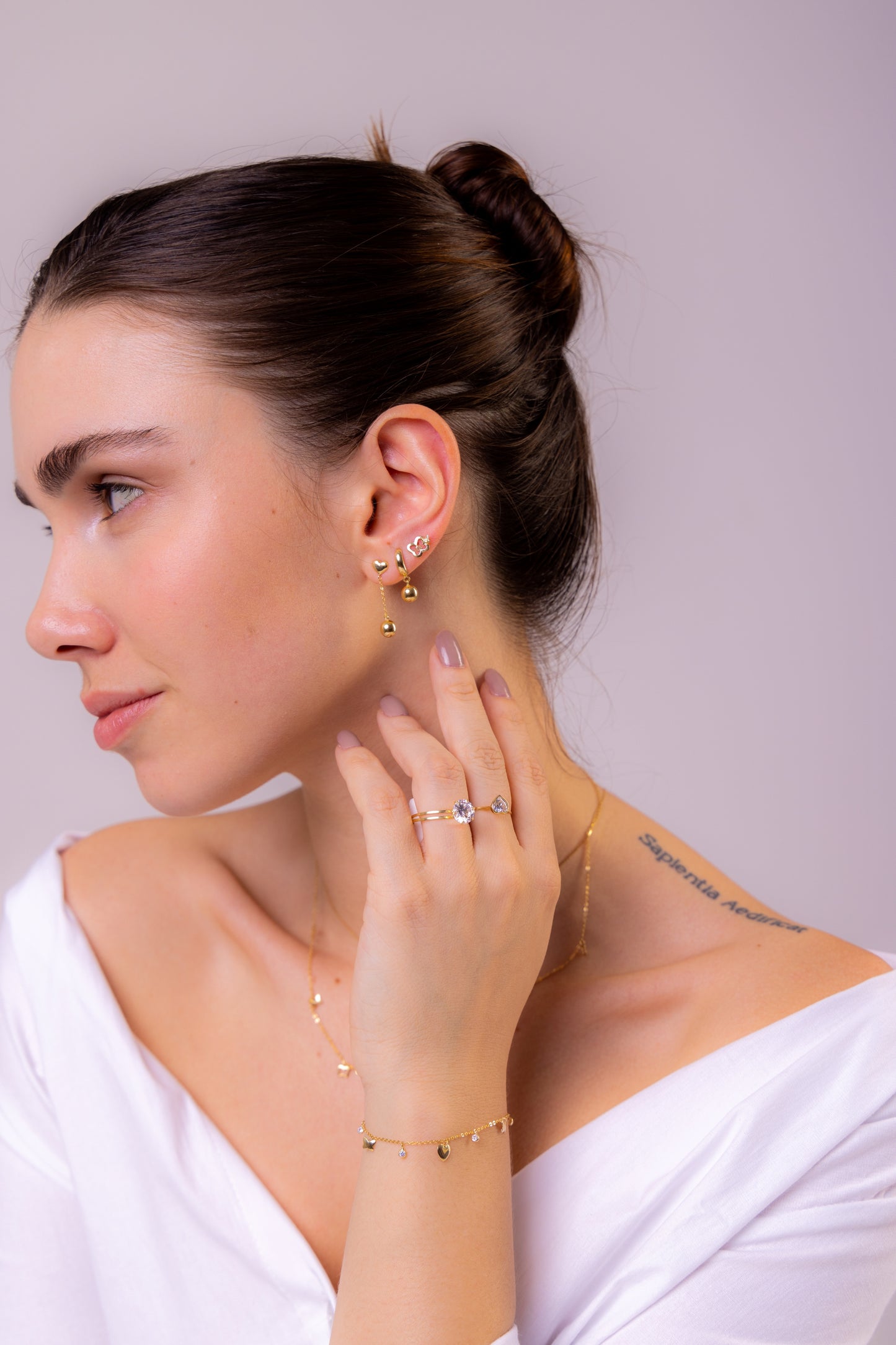 Bracelet 18k Solid Yellow Gold Heart Zircon Ball Butterfly Women