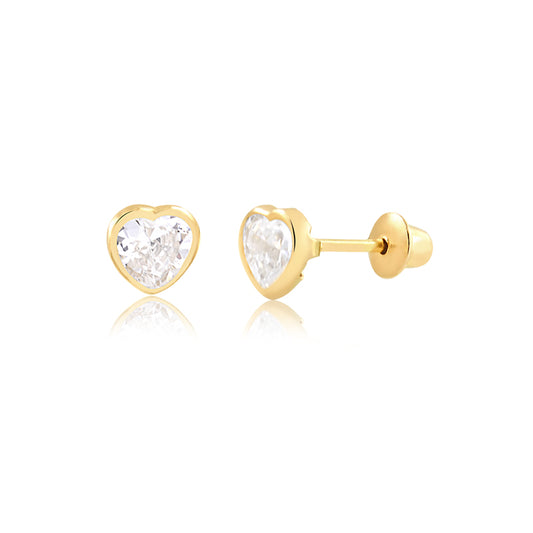 10k Gold Earring Cubic Zirconia Heart Design for Woman