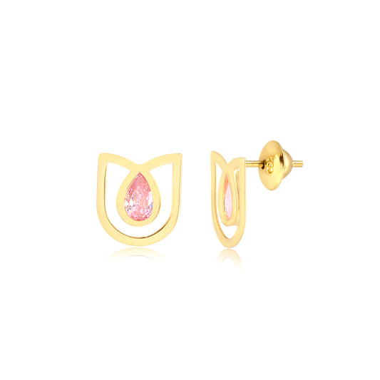 Tulip Elegance Flower Pink Drop 18k Earring