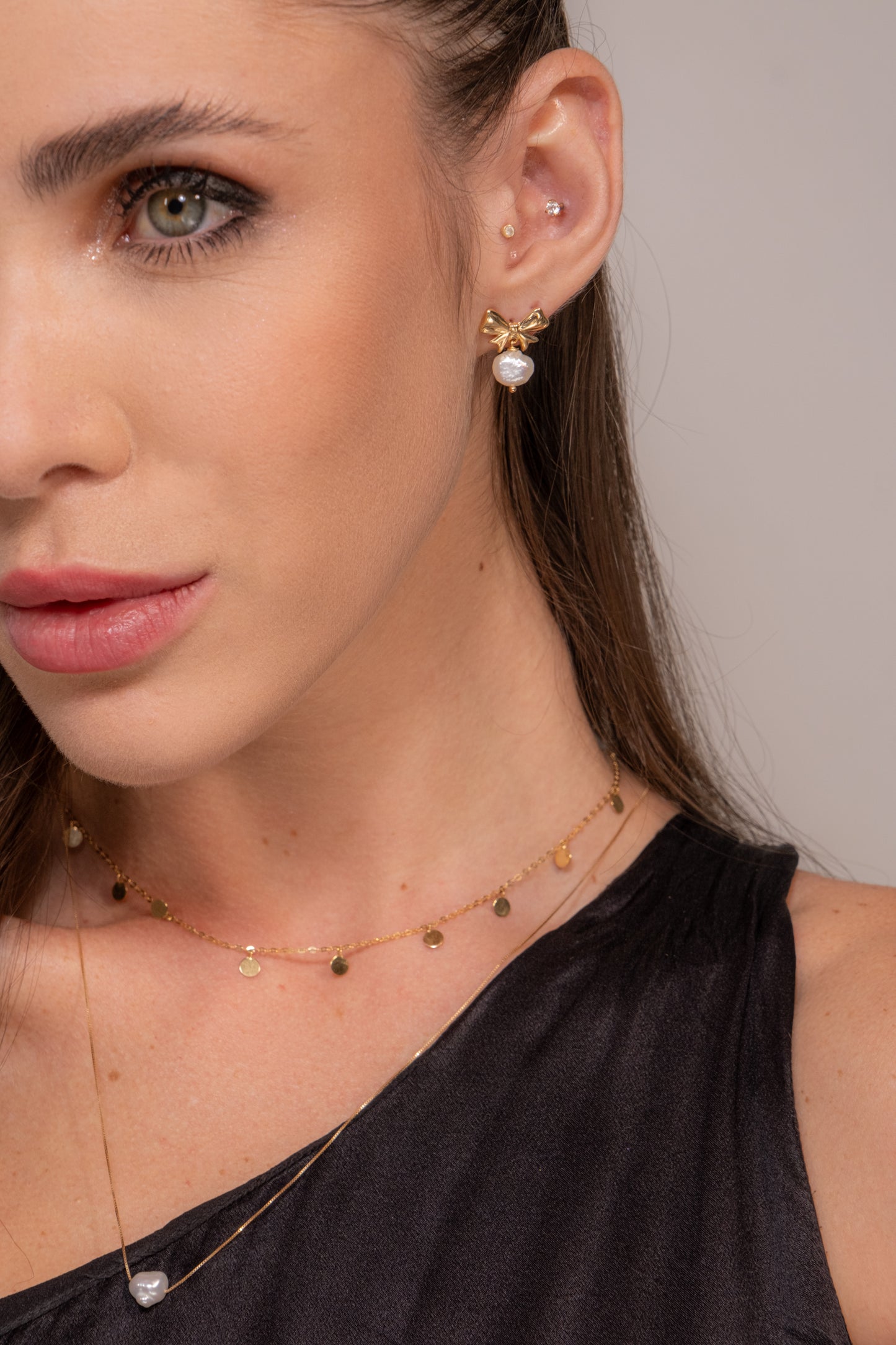 18k Gold CZ Stud Piercing Earring Dainty Gift for Women