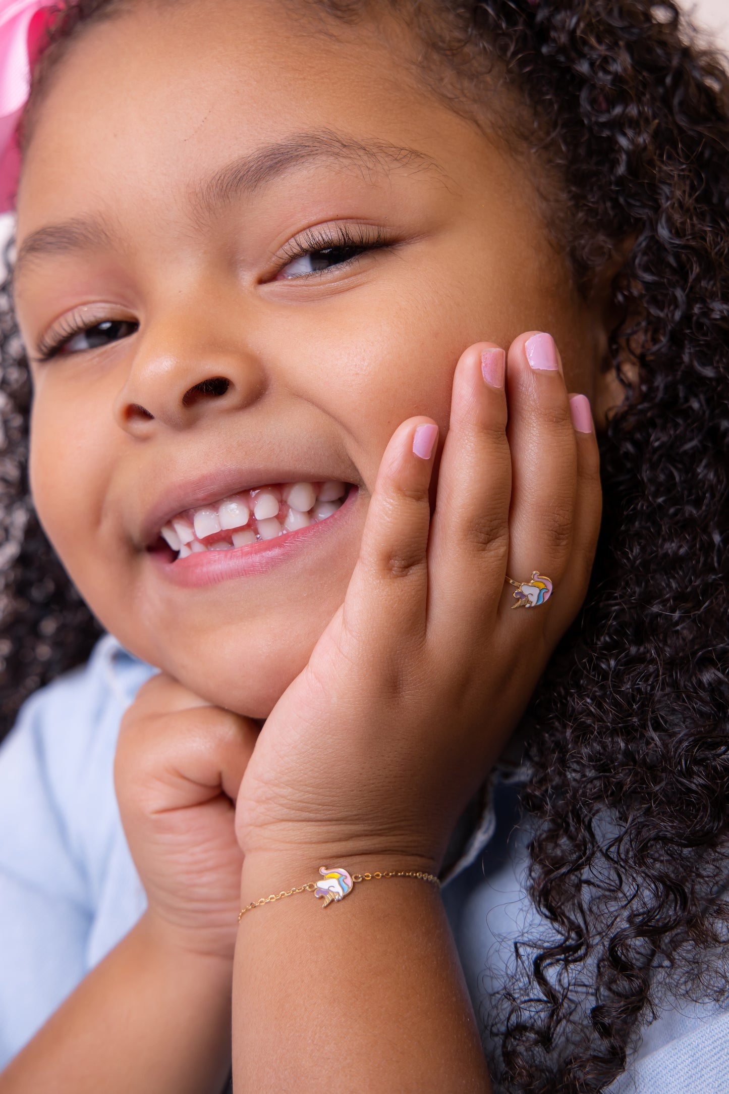 Enamel Unicorn Bracelet 18k Solid Yellow Gold for Girls and Children