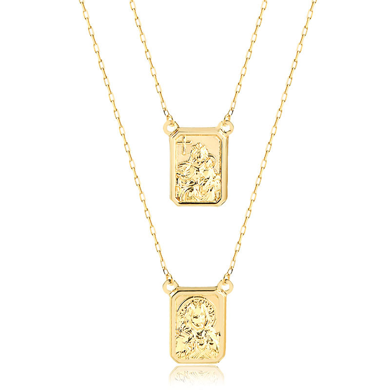 18k Yellow Gold Scapular Religous Necklace For Him, Her