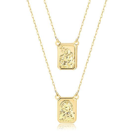 18k Yellow Gold Scapular Religous Necklace For Him, Her