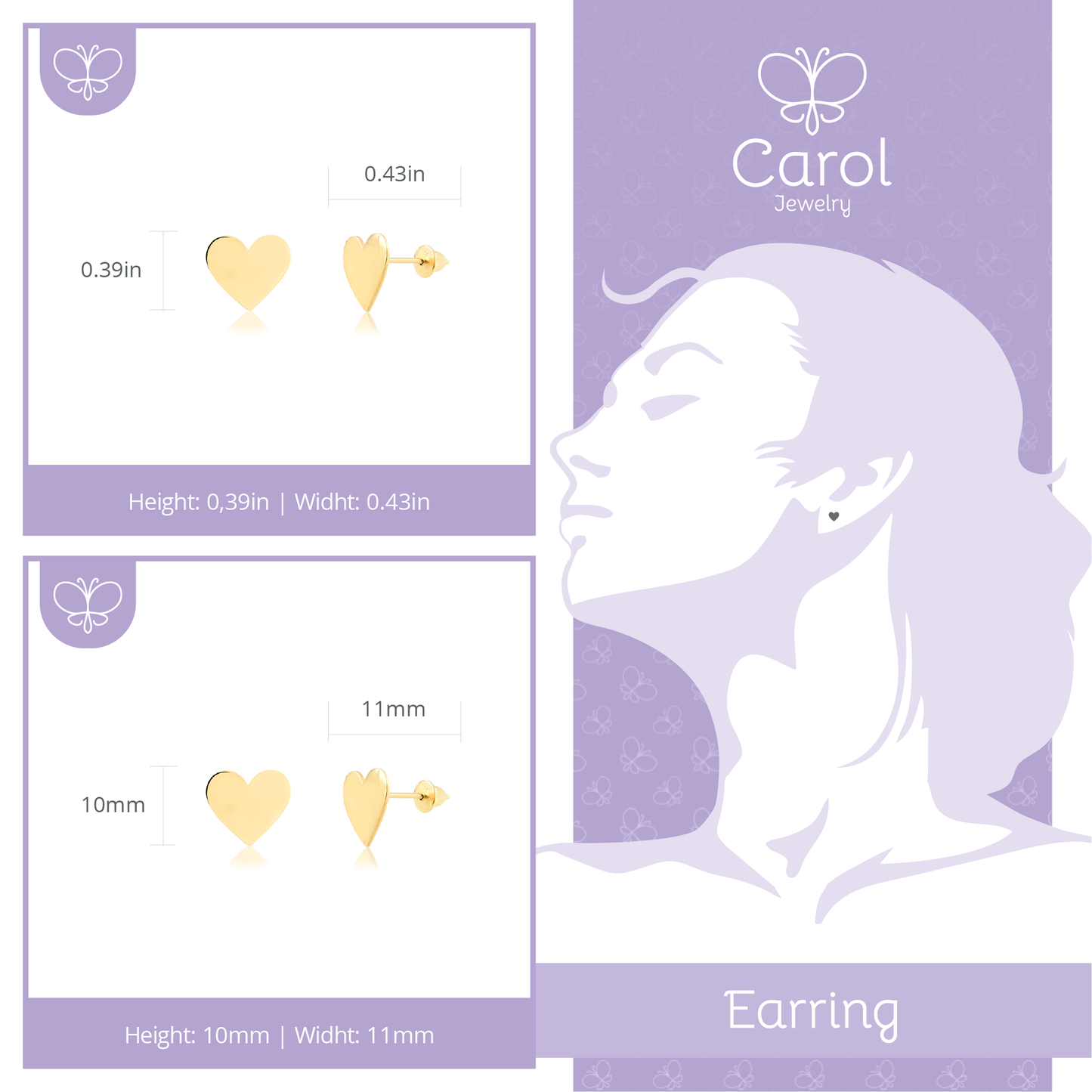 14k Yellow Gold Shaped Heart for Women Earring