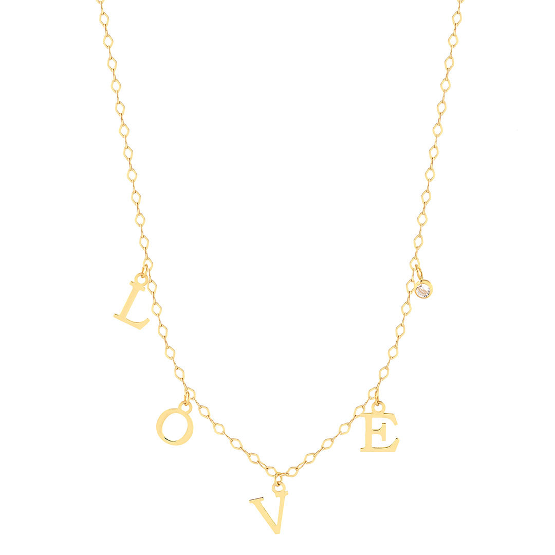 Elegant 18k Yellow Gold Love Necklace Initials for Her