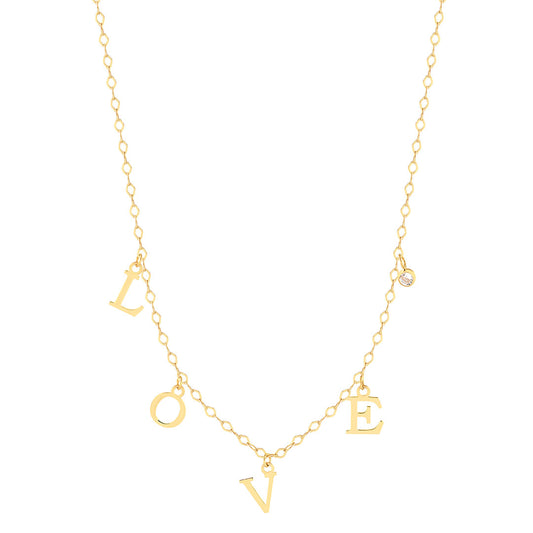 Elegant 18k Yellow Gold Love Necklace Initials for Her