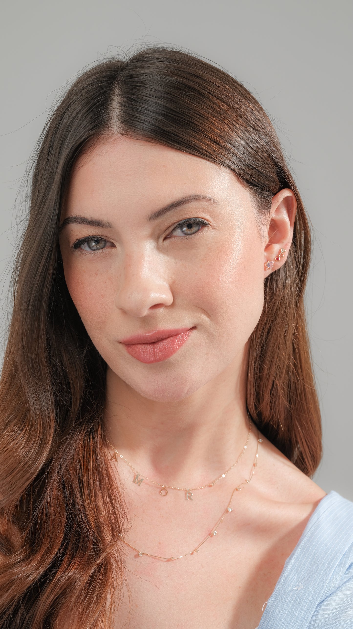 18k Solid Gold 17 White Cubic Zircon Charms Chain for Teens and Women 43 cm