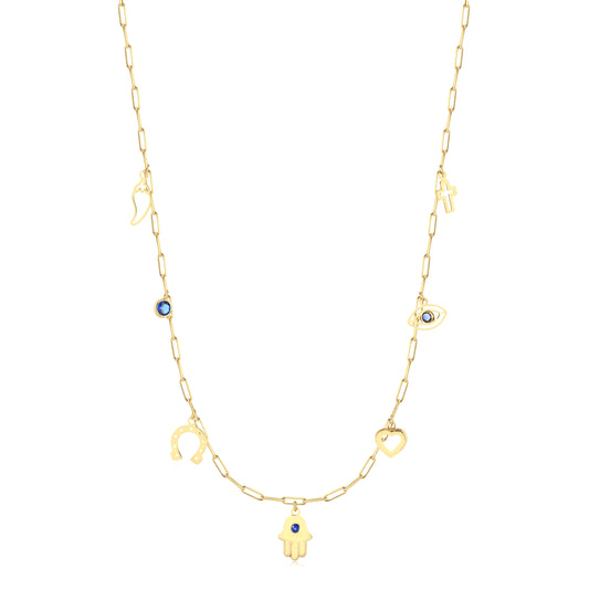 18k Yellow Gold Lucky Charms Necklace For her