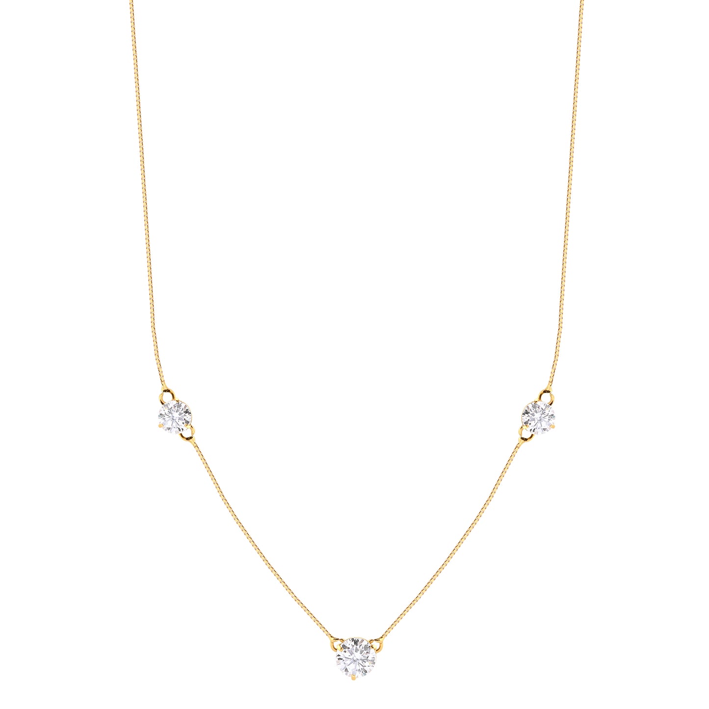 Solid 10k Gold 3-Stone Moissanite Necklace Diamond Alternative Station Necklace Minimalist Bridal Jewelry