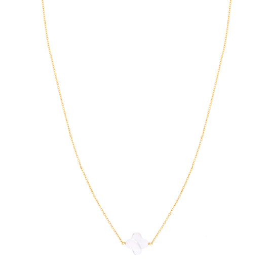 Elegant 18k Yellow Gold Necklace Leaf Clover Mother of Pearl For Her