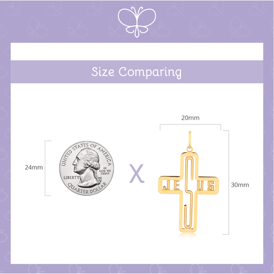 18k Yellow Gold Cross Pendant Laser Cut Jesus Charm – Necklace