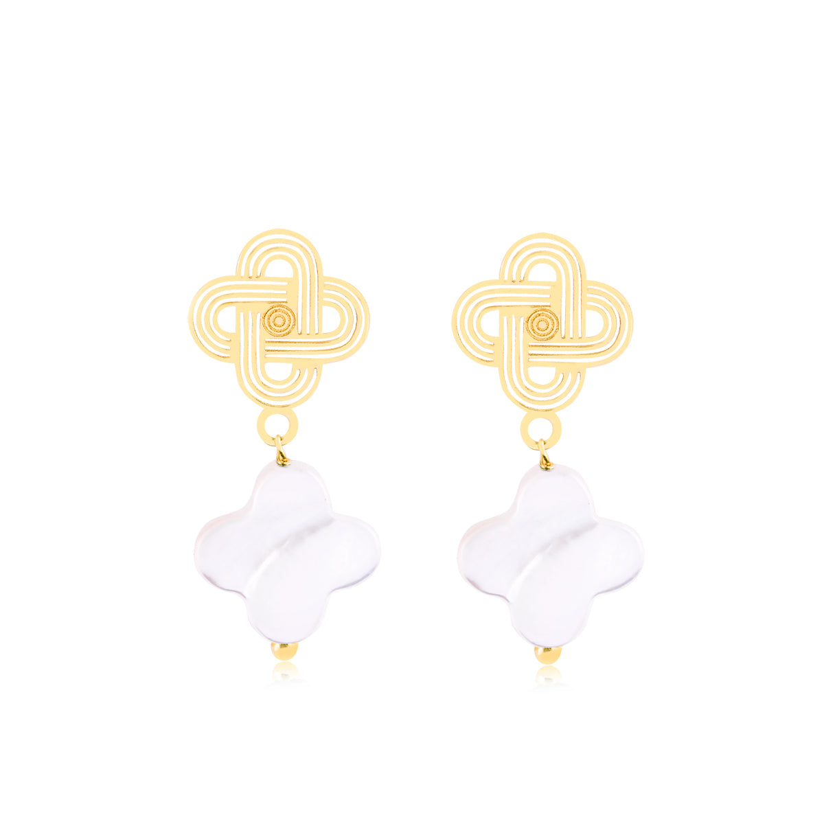 Chic 18k Yellow Gold Mother of Pearl Leaf Clover Earring for Her