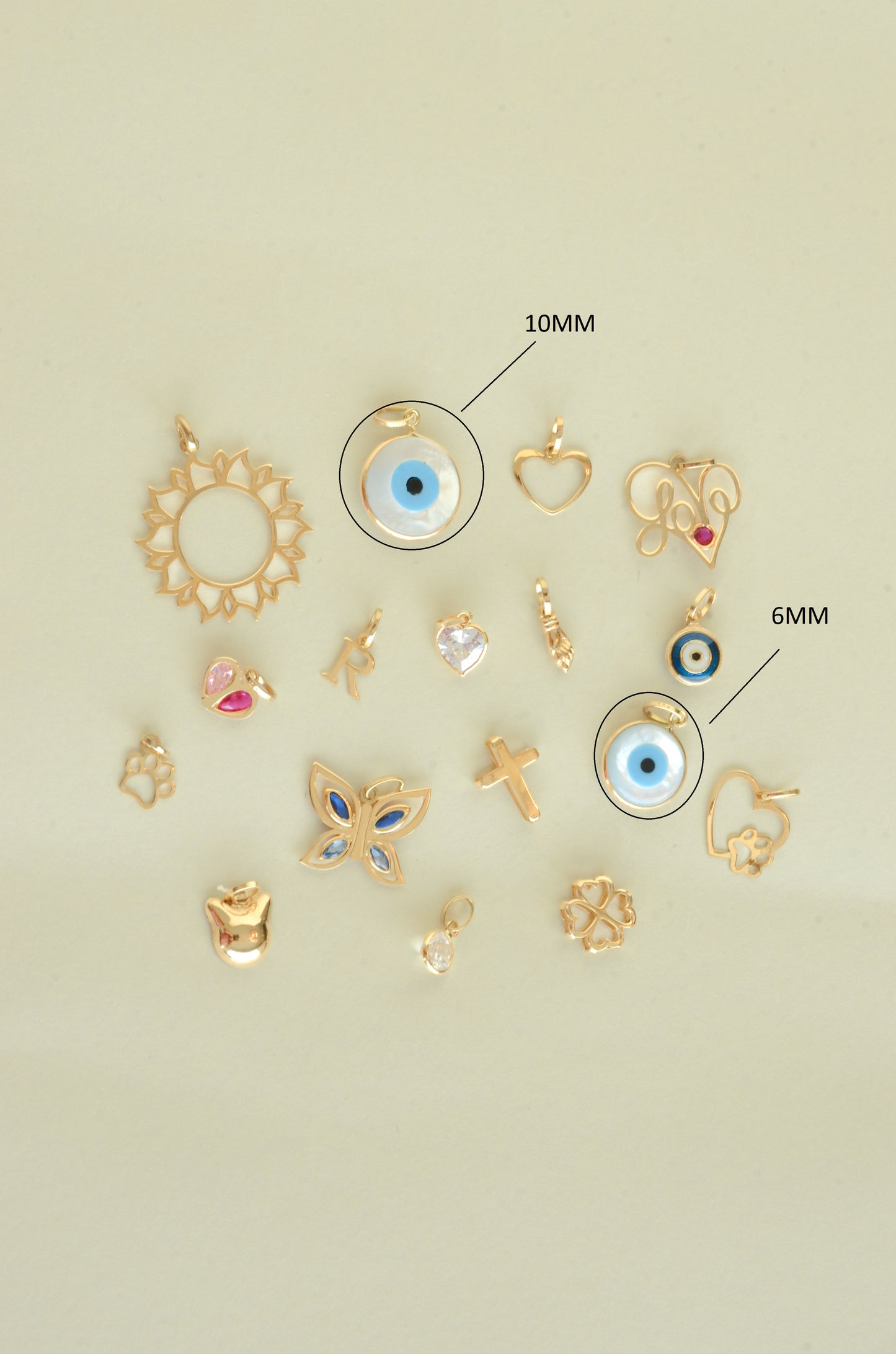 14k Yellow Gold Mother of Pearl Evil Eye 10mm For man and Woman