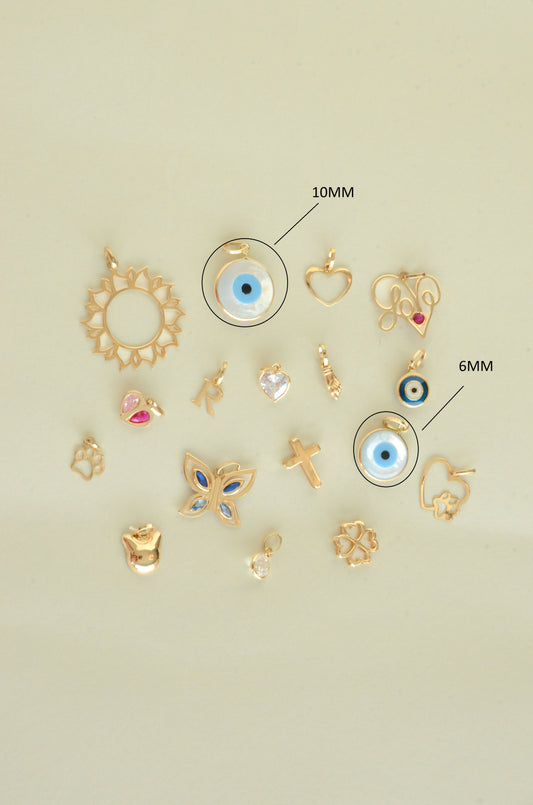 14k Yellow Gold Mother of Pearl Evil Eye 6mm For man and Woman