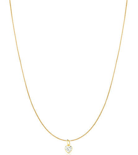 18K Solid Yellow Gold Classic Heart Cubic Zircon 45cm Necklace for Her