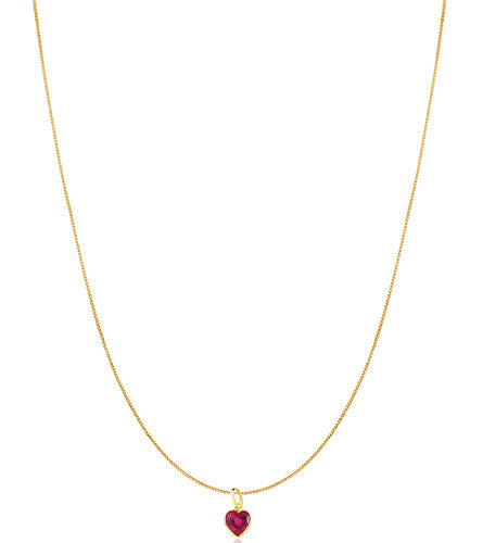 18K Solid Yellow Gold Classic Red Heart Cubic Zircon 45cm Necklace for Her