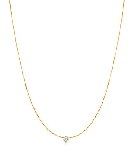 18K Solid Yellow Gold Classic White Cubic Zircon 45cm Necklace for Her