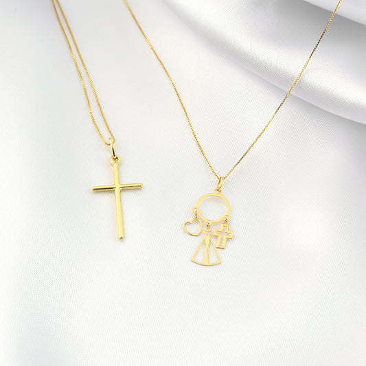 14k Yellow Gold Religious Cross Thin Pendant – chain, Necklace Unissex
