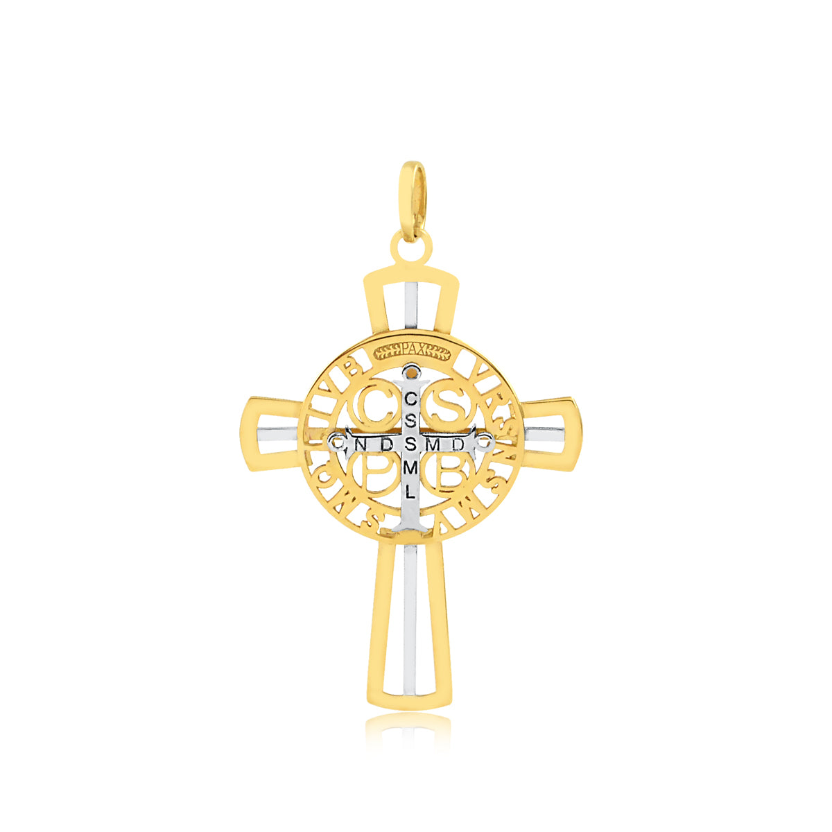 18k Yellow Gold Cross Pendant Saint Benedic Charm For Necklace