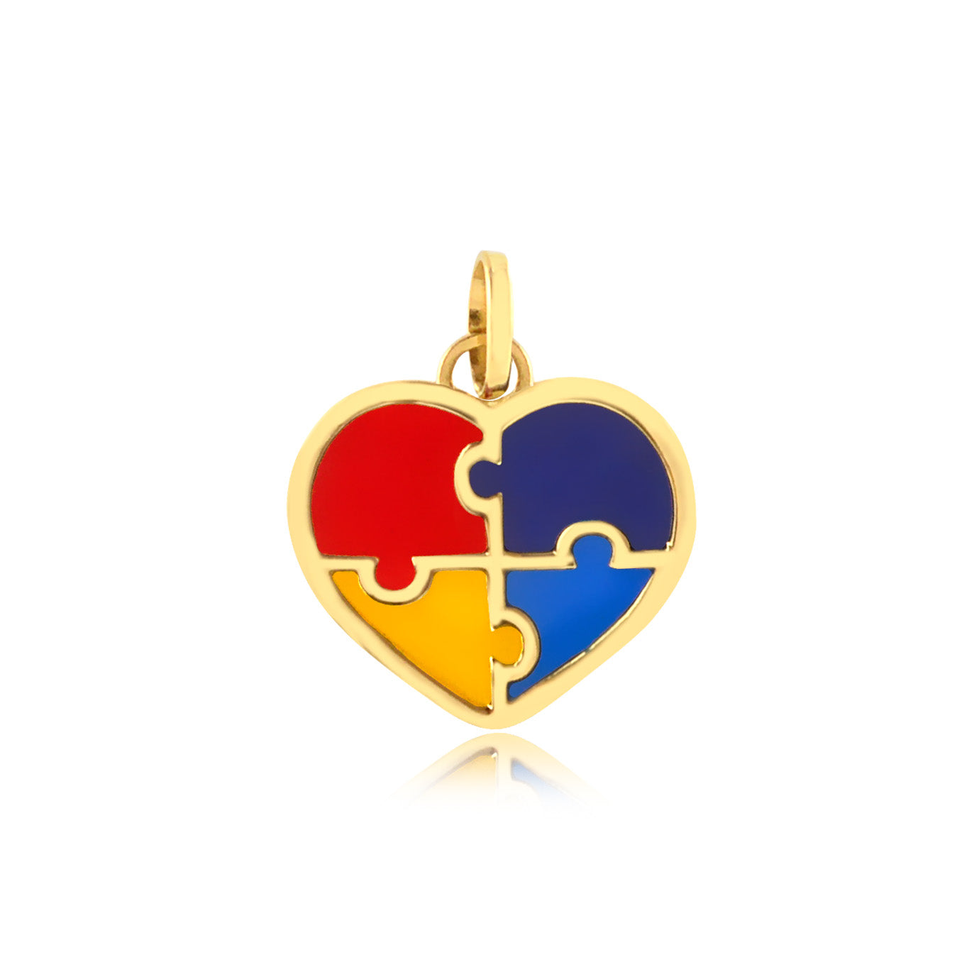 14k Yellow Gold Enamel Autism Heart Pendant