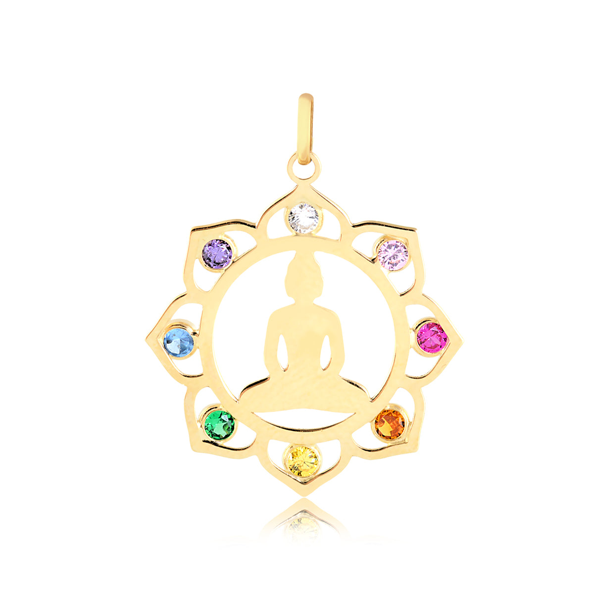 14k Yellow Gold Chakra Buddha Pendant, Yoga Simbolism for Him, Her