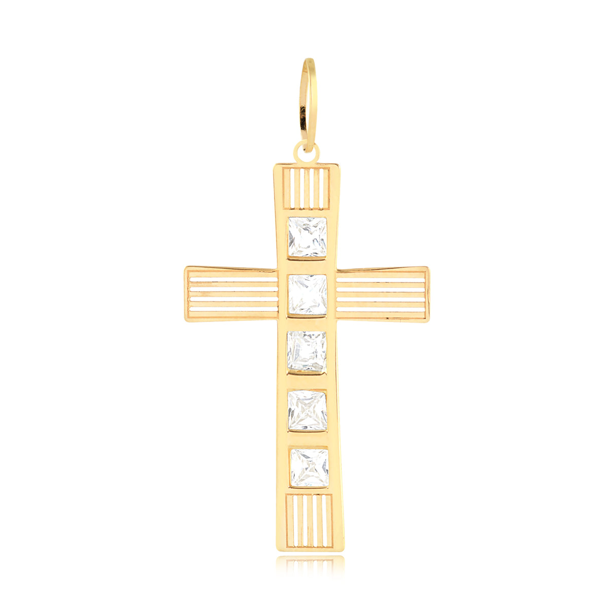 14k Yellow Gold Elegance Religious Cross Cubic Zircon Pendant For Men