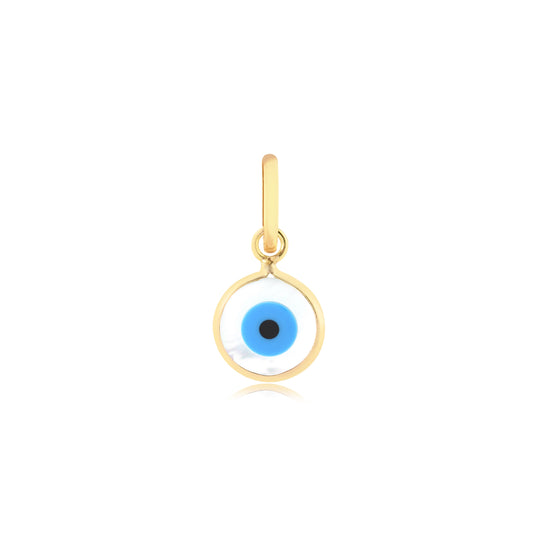 14k Yellow Gold Mother of Pearl Evil Eye 6mm For man and Woman