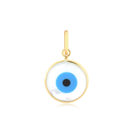 14k Yellow Gold Mother of Pearl Evil Eye 10mm For man and Woman